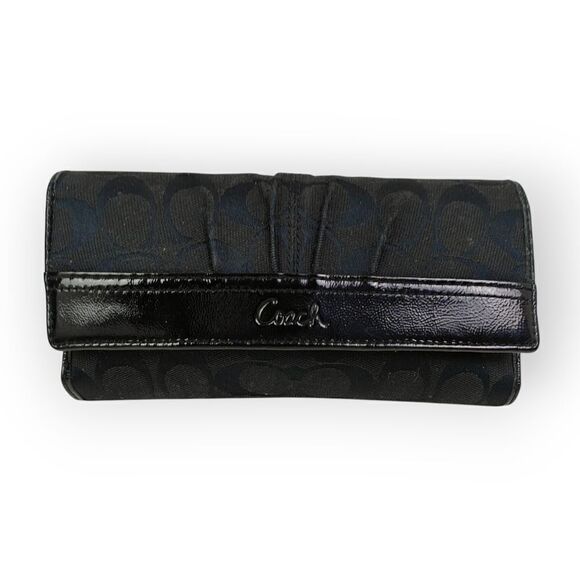 VTG COACH CC SIGNATURE CANVAS BLACK GENUINE LEATHER WALLET PURSE CLUTCH - Picture 2 of 7